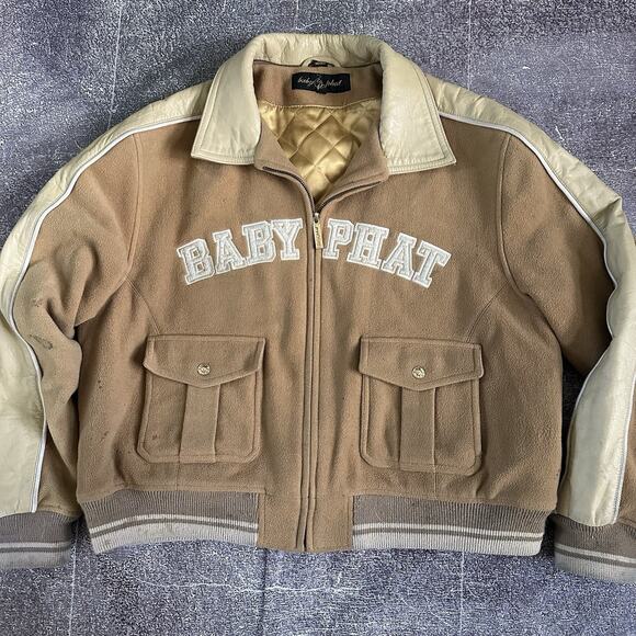Baby Phat Jackets & Blazers - Womens Vintage Y2K Baby Phat Spell Out Brown Quilted Cropped Bomber Jacket Sz XL